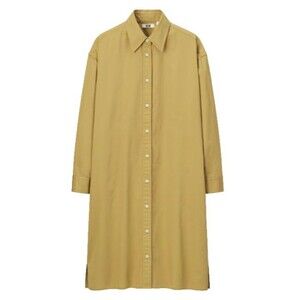 Uniqlo U Knee Length Linen Shirt Dress Women’s M Beige Pockets Artist Painter